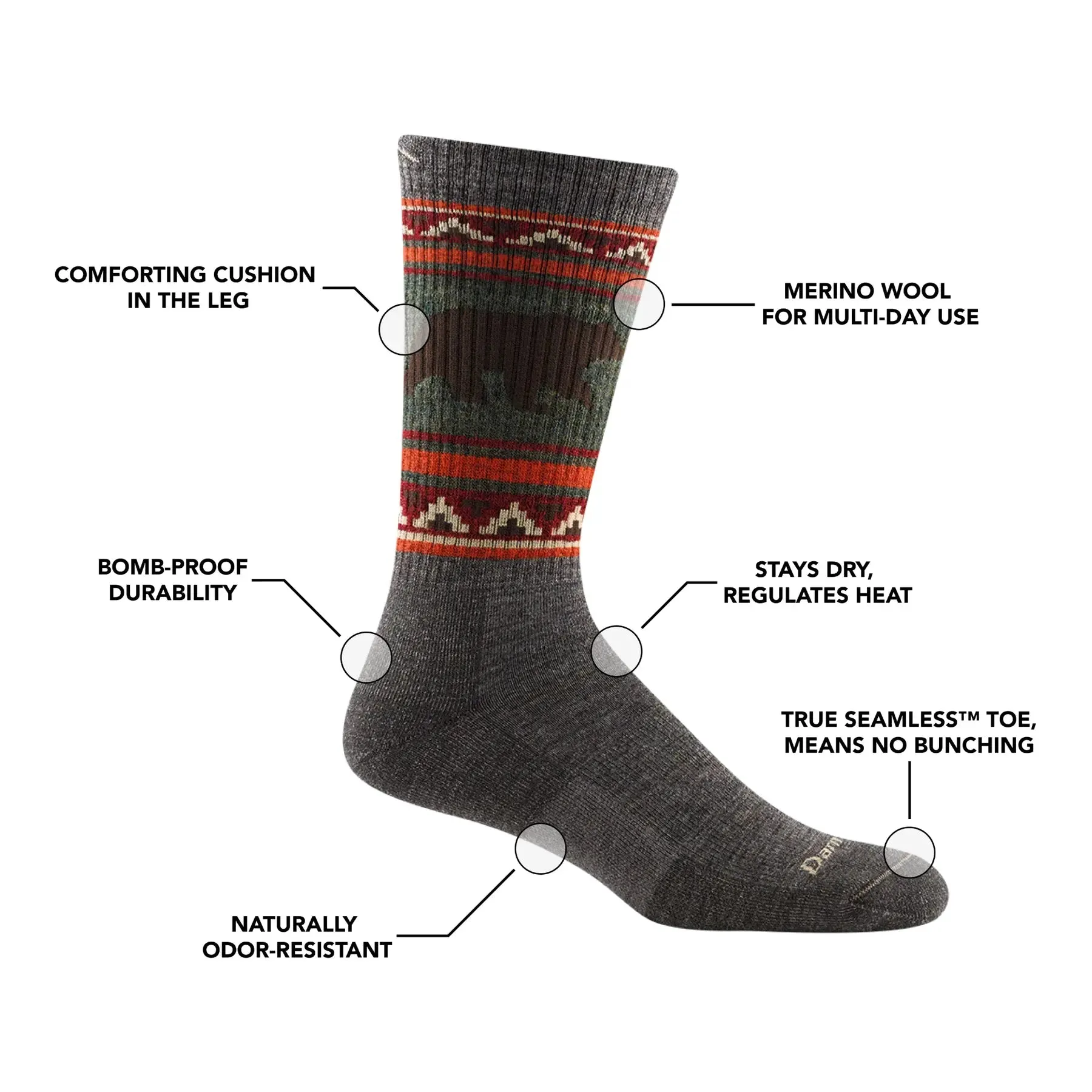 Darn Tough 1980 Men's VanGrizzle Boot Midweight Hiking Sock - Charcoal