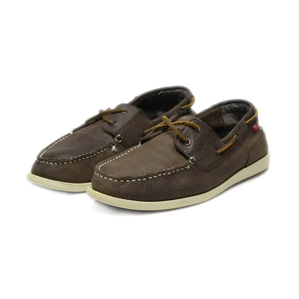 Farwest Boat Shoes Leather Brown Colour For Men