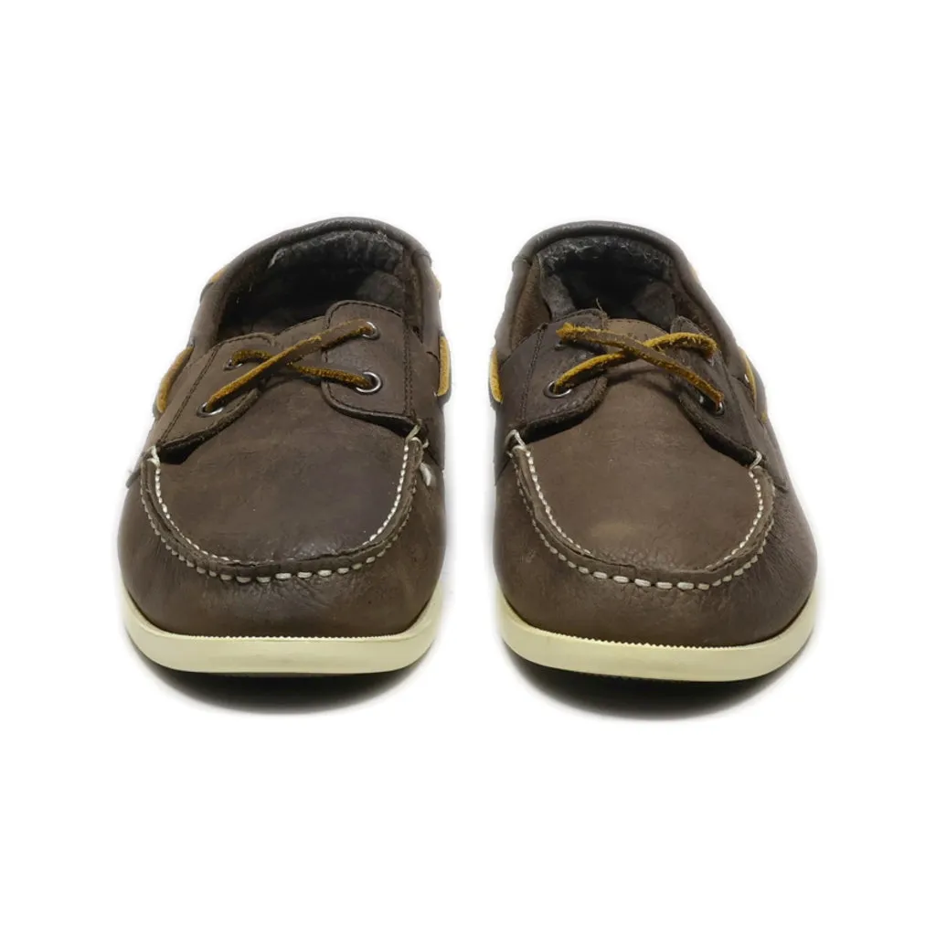 Farwest Boat Shoes Leather Brown Colour For Men