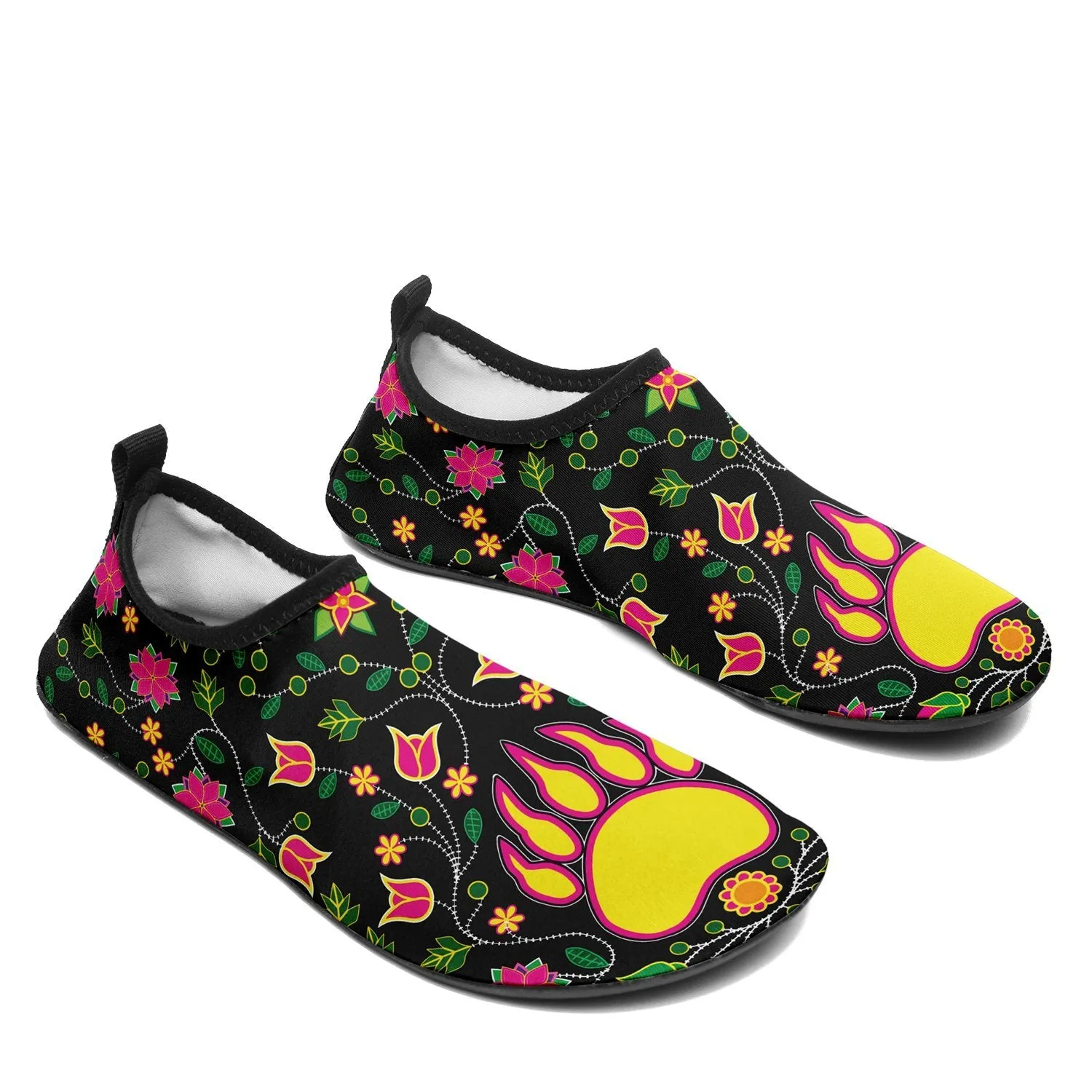 Floral Bearpaw Pink and Yellow Kid's Sockamoccs Slip On Shoes