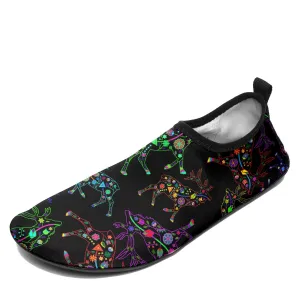 Neon Floral Elks Sockamoccs Kid's Sockamoccs Slip On Shoes