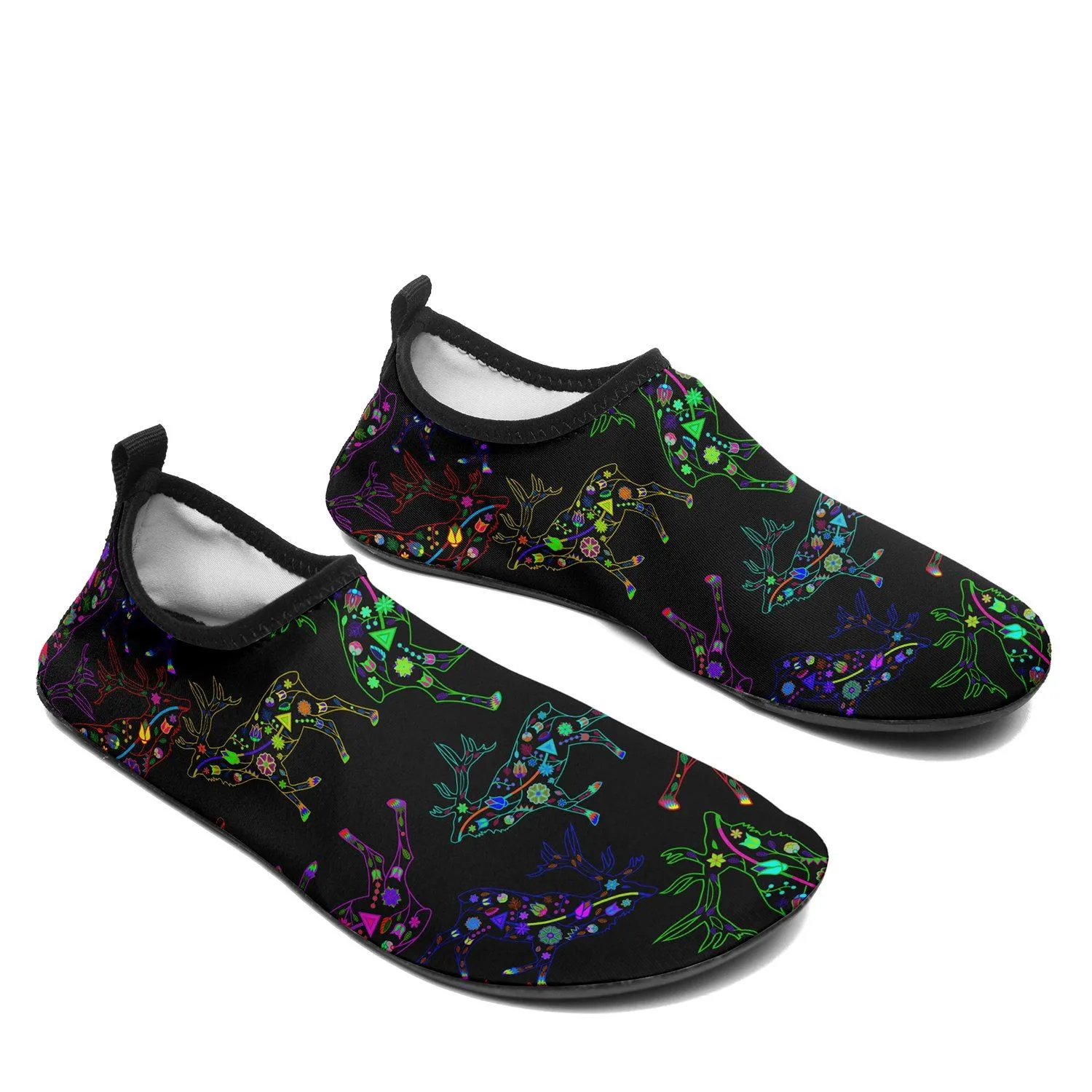 Neon Floral Elks Sockamoccs Kid's Sockamoccs Slip On Shoes