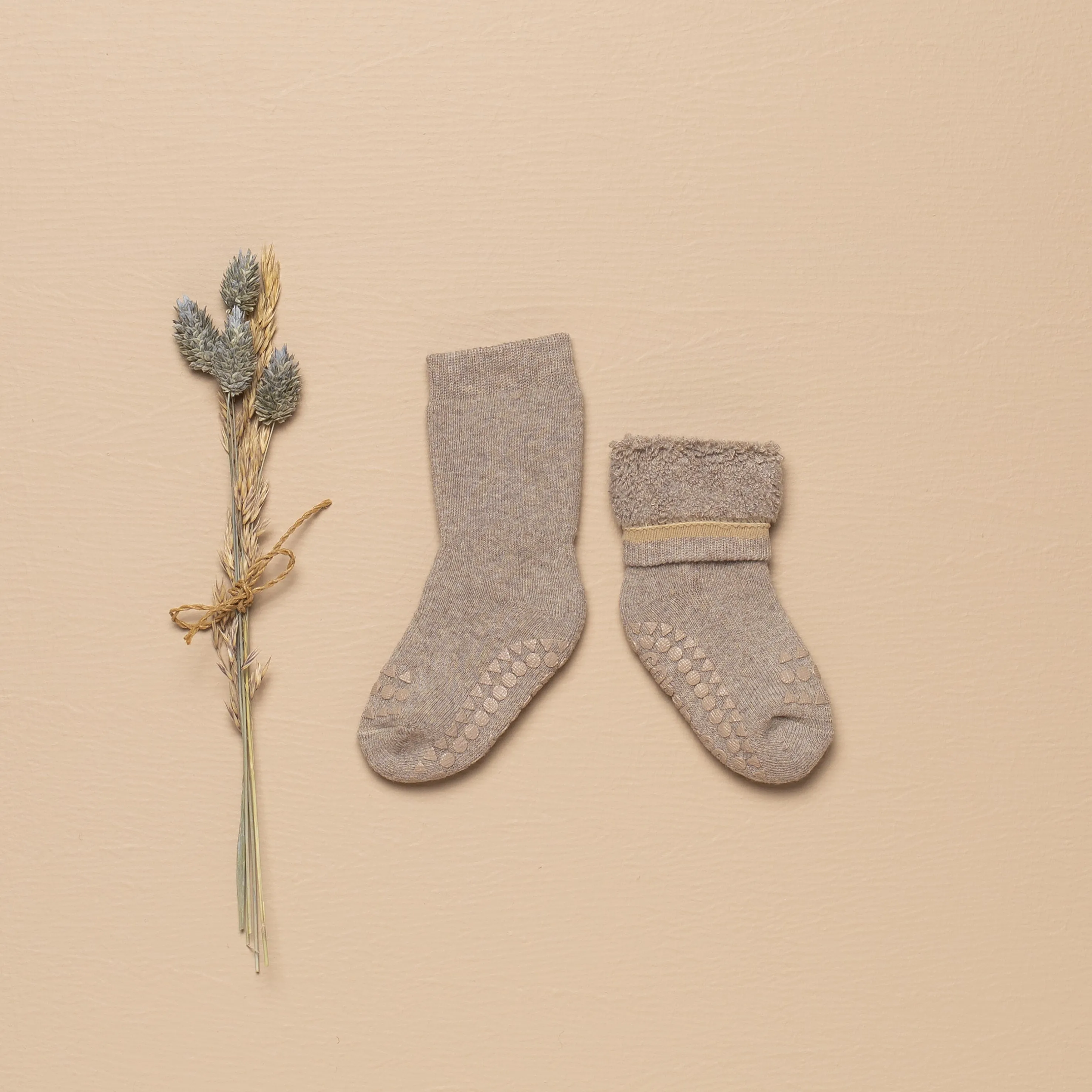 Non-slip Grip Socks Organic Terry Cotton - Sand