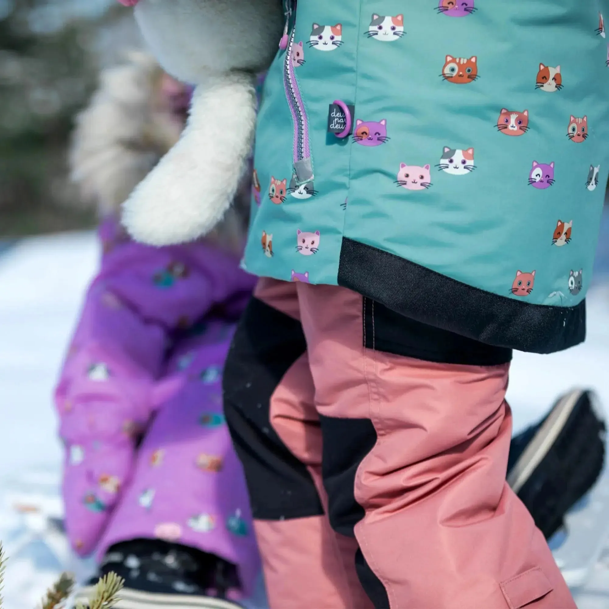 Printed Little Cats Two Piece Girls Snowsuit Sage Green And Rosy Brown | DEUX PAR DEUX