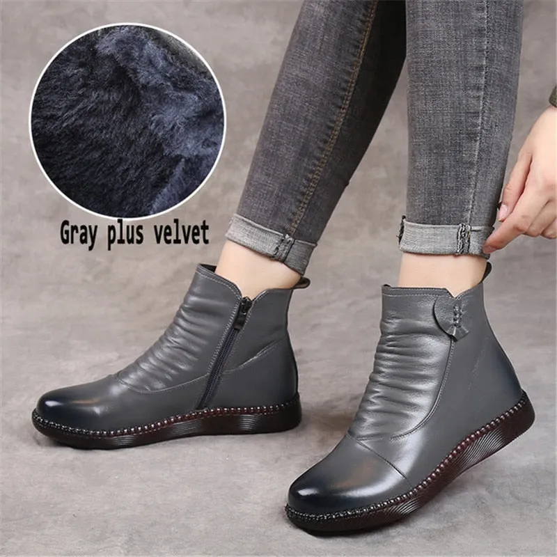 Purpdrank - Autumn Women's Shoes Leather Boots Women Fashion Winter Boots Women Flats Non-slip Warm Thick-soled Shoes Women