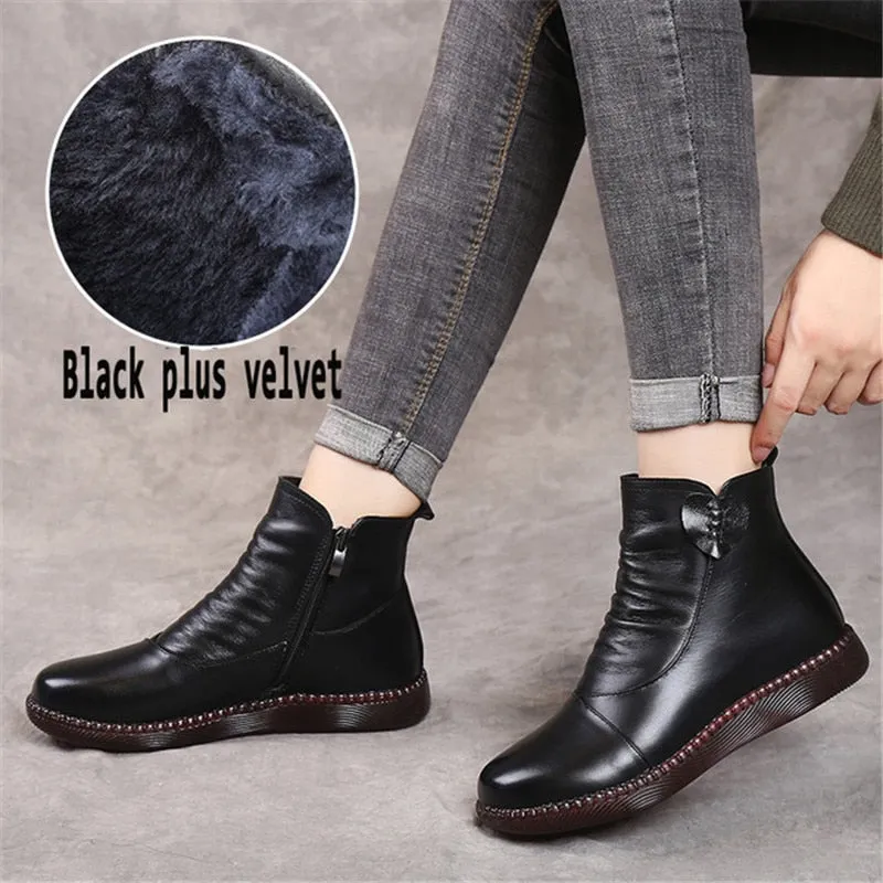 Purpdrank - Autumn Women's Shoes Leather Boots Women Fashion Winter Boots Women Flats Non-slip Warm Thick-soled Shoes Women