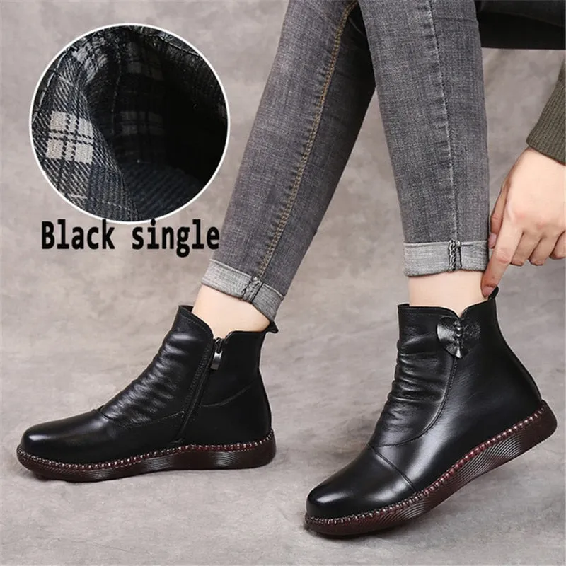 Purpdrank - Autumn Women's Shoes Leather Boots Women Fashion Winter Boots Women Flats Non-slip Warm Thick-soled Shoes Women