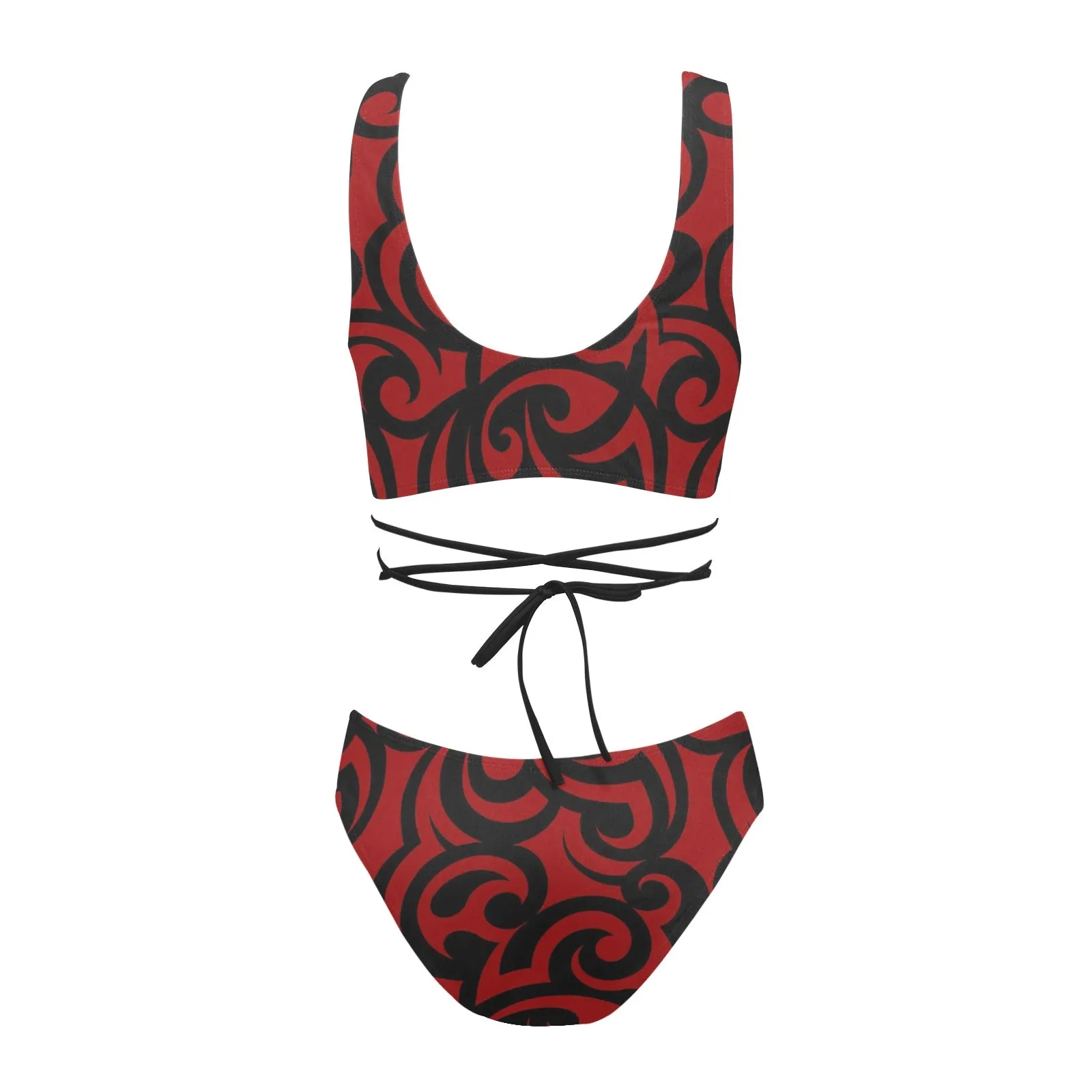 red and black scroll print Cross String Bikini Set (Model S29)