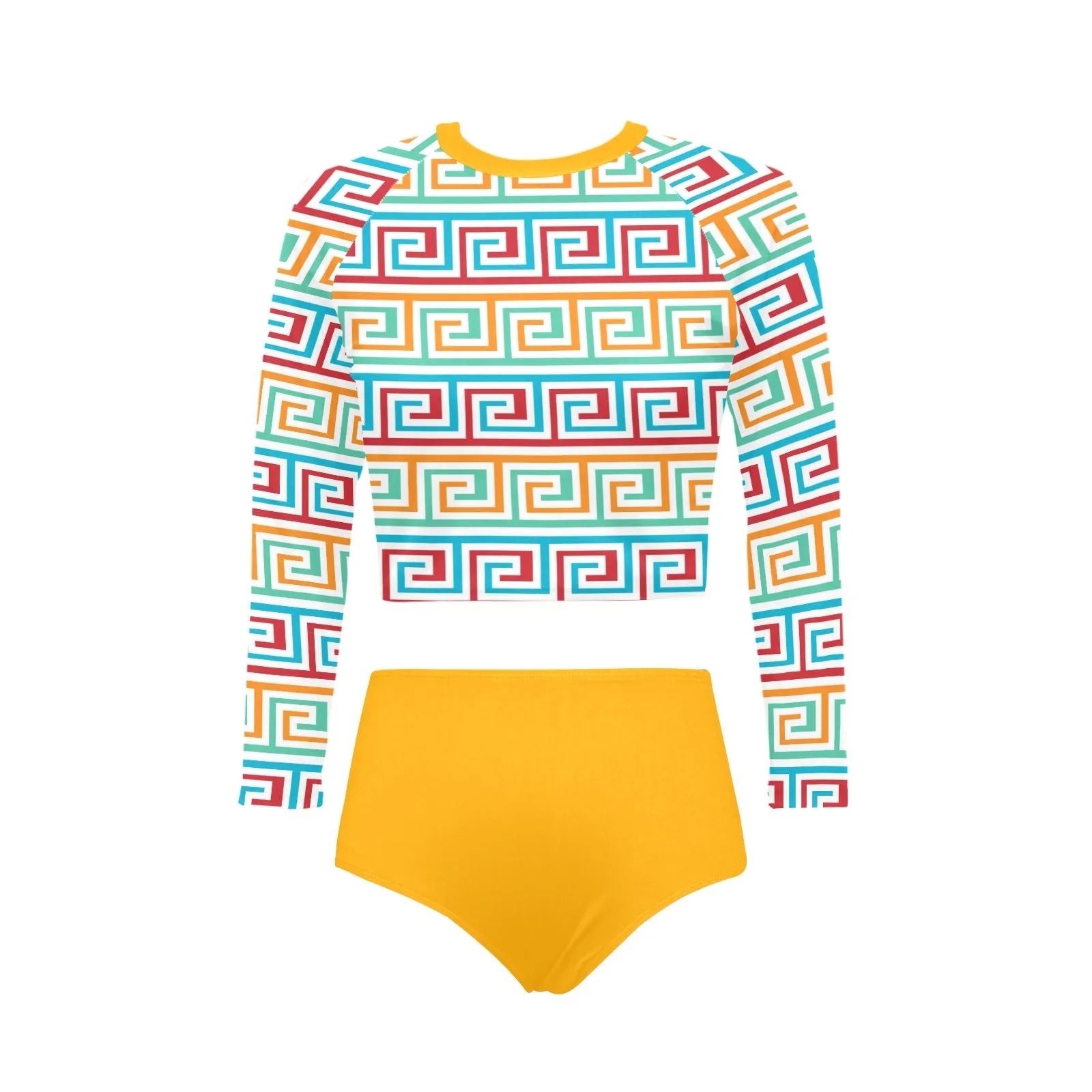 saffron print solid 2 Long Sleeve Bikini Set (Model S27)