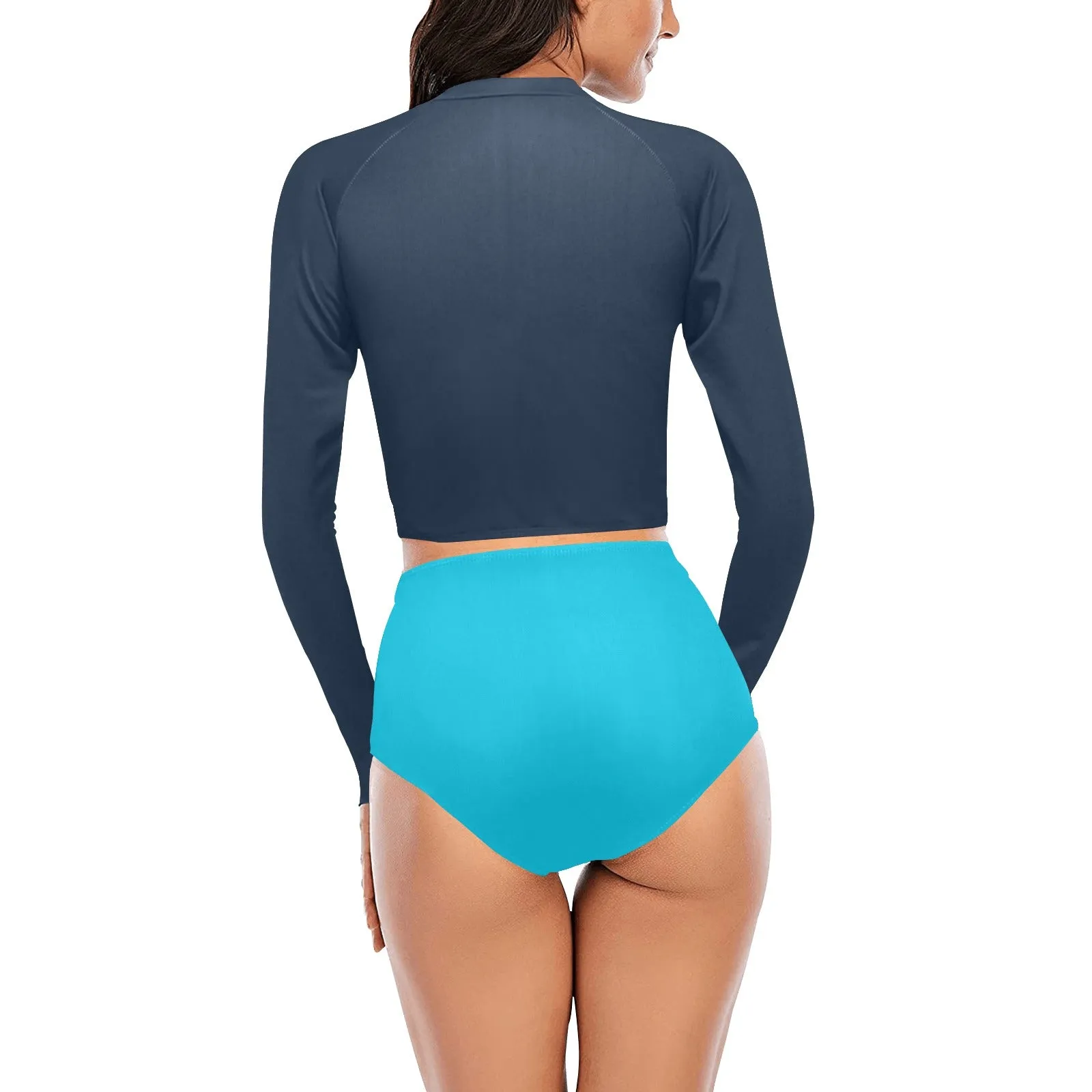 Shades of Blue Long Sleeve Bikini Set