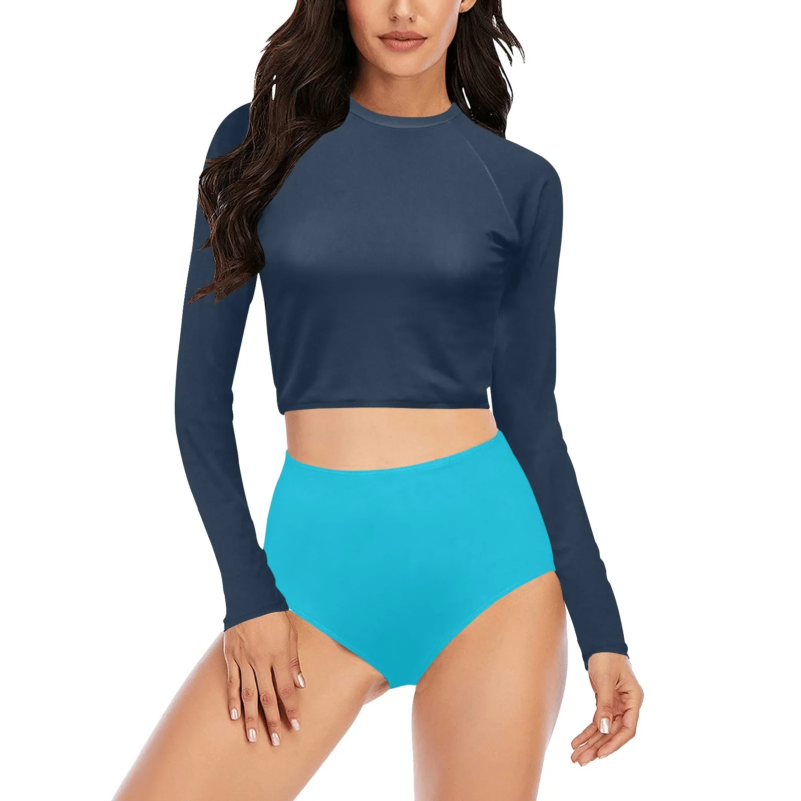 Shades of Blue Long Sleeve Bikini Set