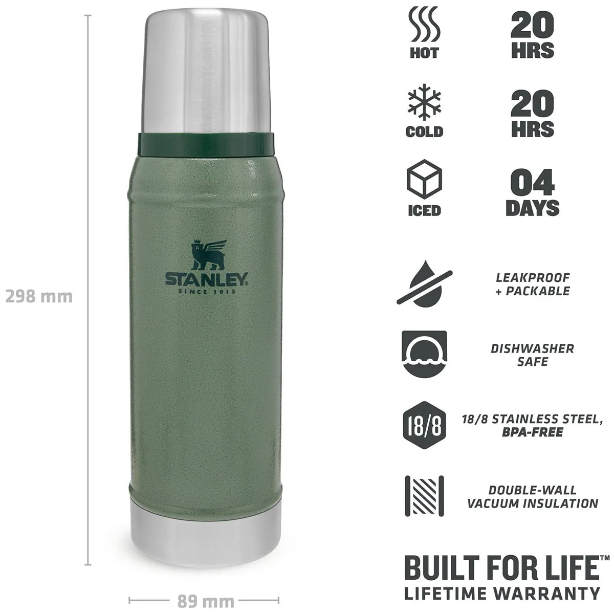 Stanley Classic Legendary Vacuum Thermos Flask 750ml Hammertone Green