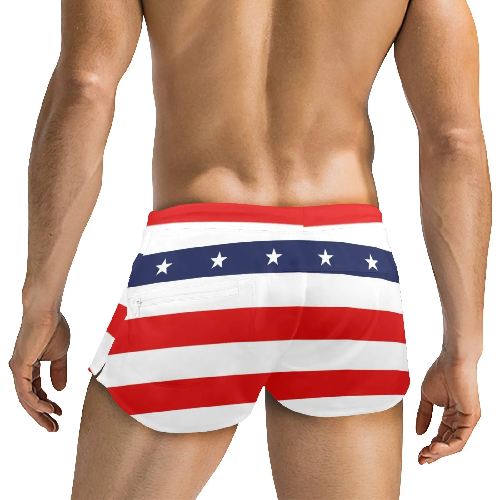 stars and stripes stripe horizontal print Men's Swim Trunks with Zipper Pocket (Model L71)