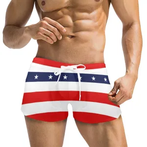 stars and stripes stripe horizontal print Men's Swim Trunks with Zipper Pocket (Model L71)