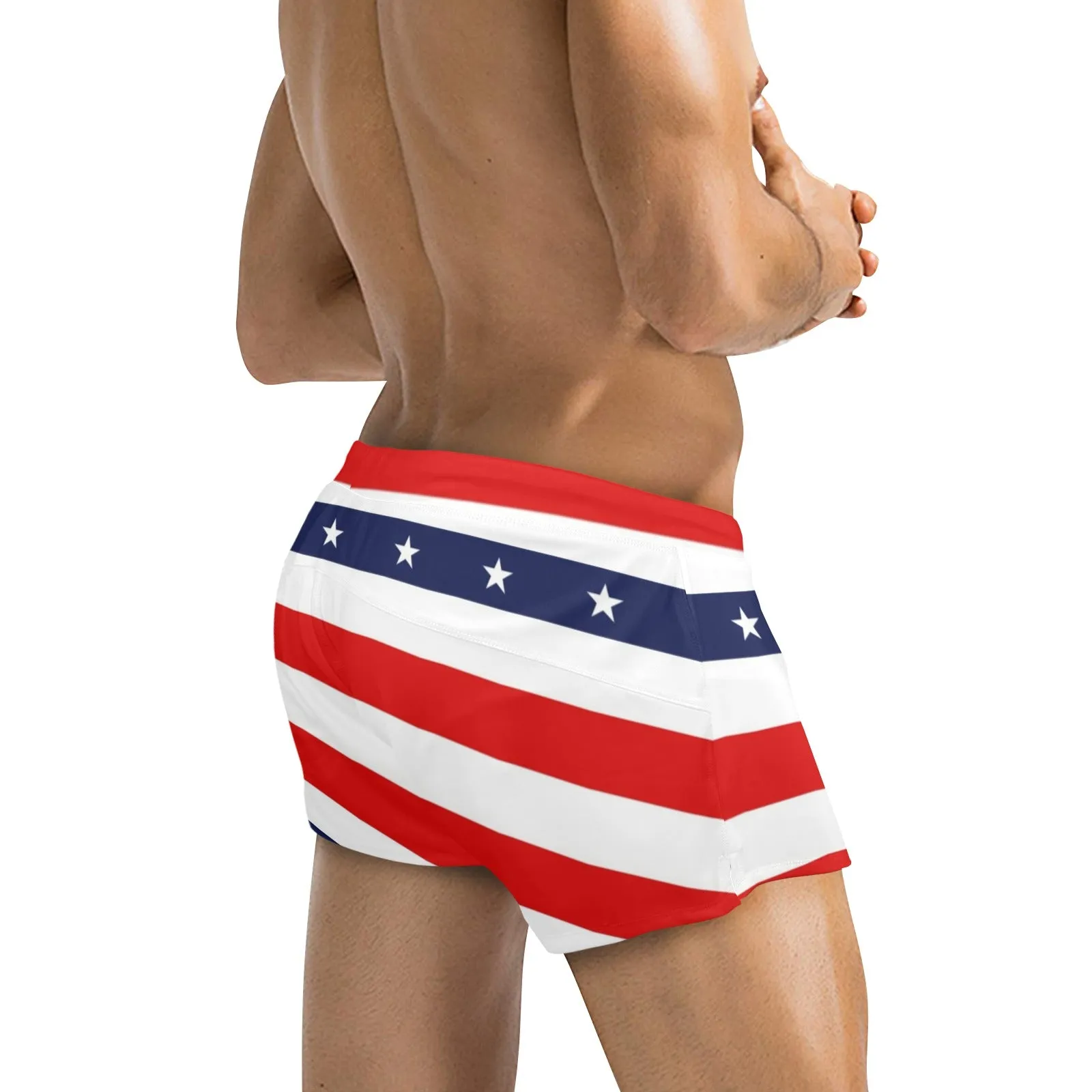 stars and stripes stripe horizontal print Men's Swim Trunks with Zipper Pocket (Model L71)