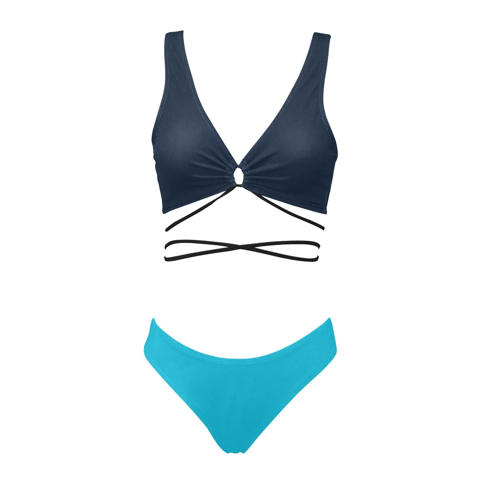 Two Tones of Blue Cross String Bikini Set