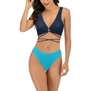 Two Tones of Blue Cross String Bikini Set