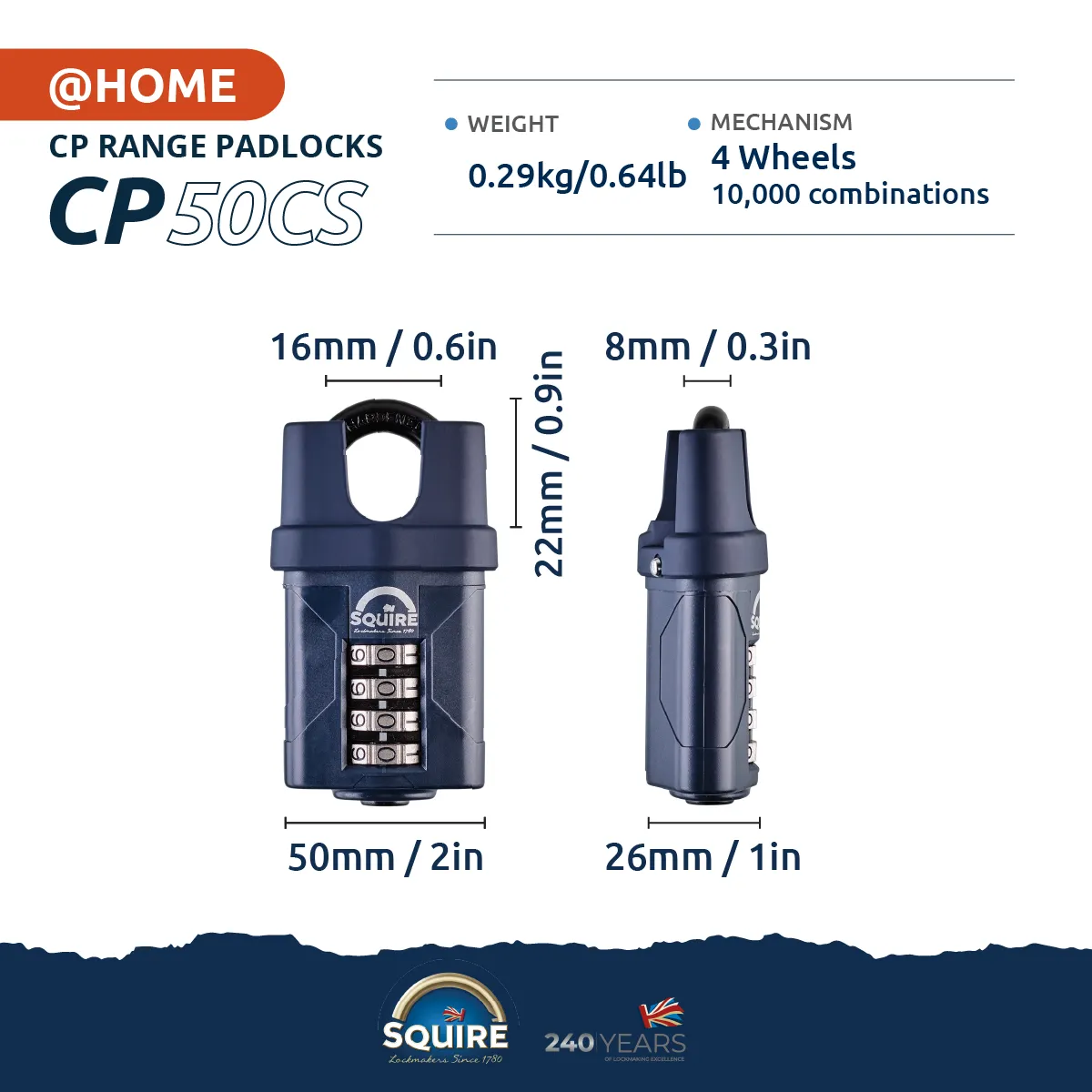 Weathershield™ Combination Padlock Closed Shackle | 4-Wheel | CP50CS